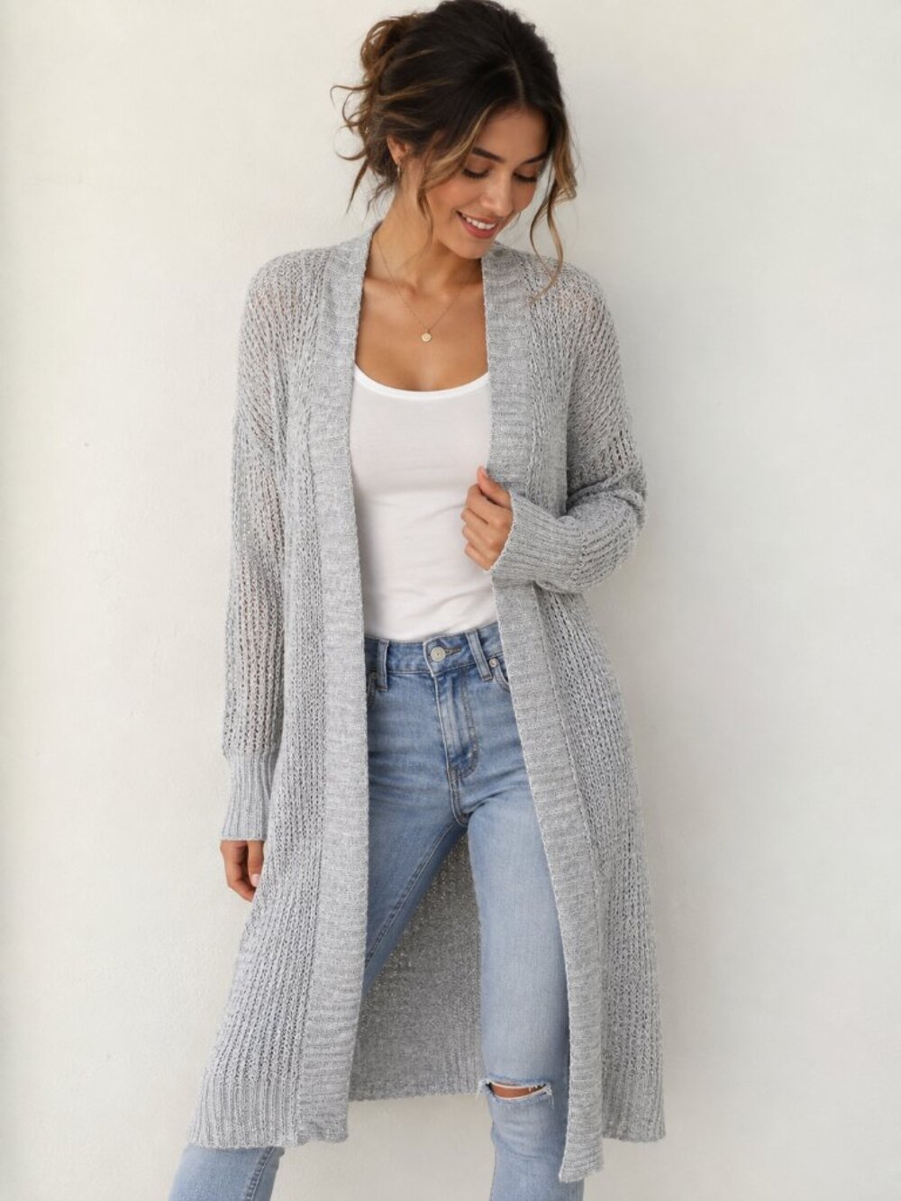 Hollister Gray Long Open-Knit Cardigan Women’s XS/S Duster Sweater